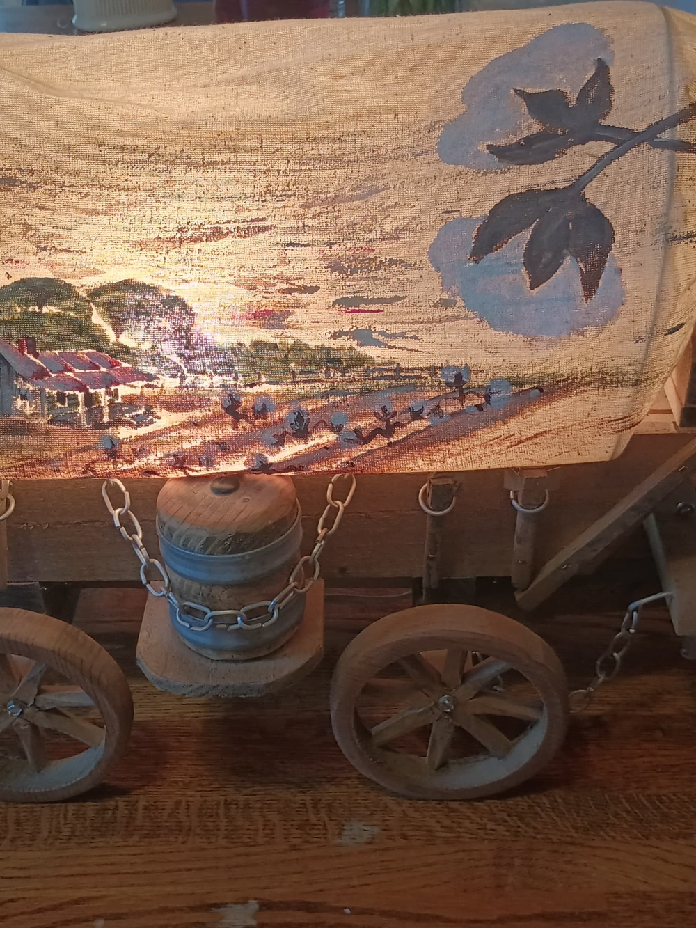Vintage Wooden Covered Wagon Lamp Western Night Light Works Great
